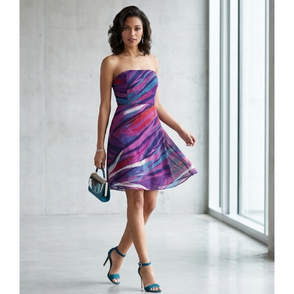 Banana Republic Strapless Dress Size 12 Abstract Brushstroke Chiffon